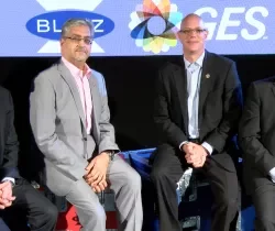 Left to right: Jason Popp, GES Executive Vice President of International Business, Ashok Makanji Blitz|GES Chief Financial Officer, Steve Moster, President of GES, and Paul Hutton Blitz|GES Managing Director.